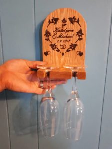 Laser Engraved Custom Oak Wine Glass Holder for Portion of Wedding Gift