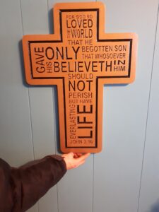 2 foot tall CNC cut and carved, handpainted, MDF cross